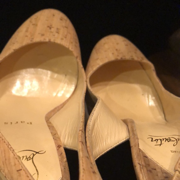 ❤️ Christian Louboutin Stiletto Red soles platform cork, stretch strap heels - Picture 9 of 12